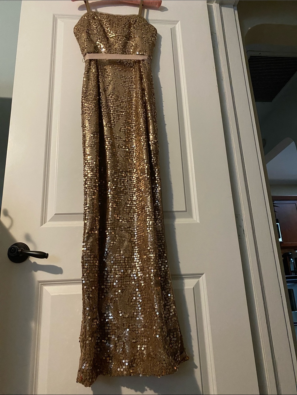 BCBGMaxAzria Rose Gold Strapless Sequin Gown